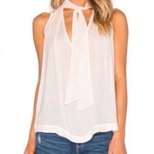 Free people ivory tie neck sleeveless blouse Sz M curved hi low hem